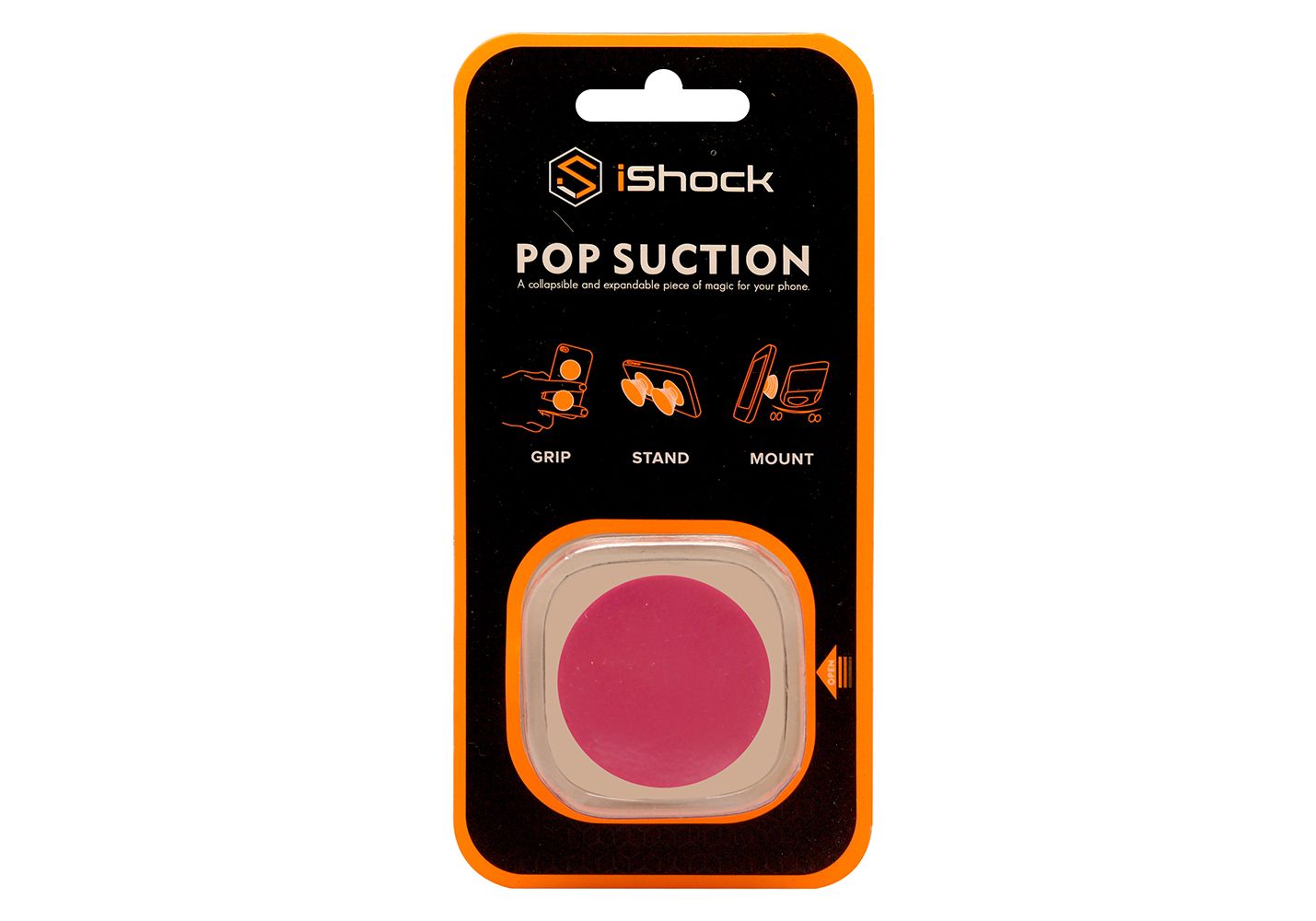 iShock Pop Suction Phone Grip Stand - Pink