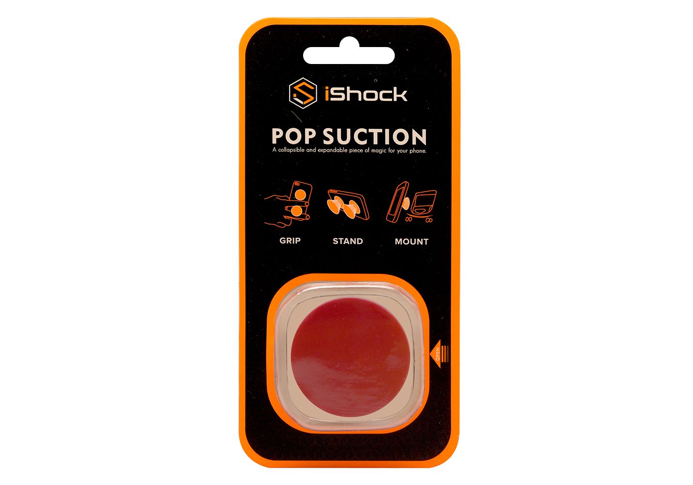 iShock Pop Suction Phone Grip Stand - Red